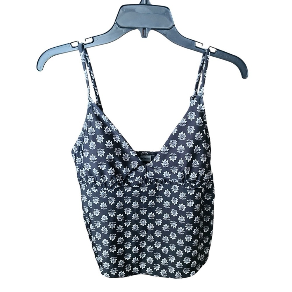 NWOT Old Navy strappy floral tankini swim top adjustable strap SZ L black white